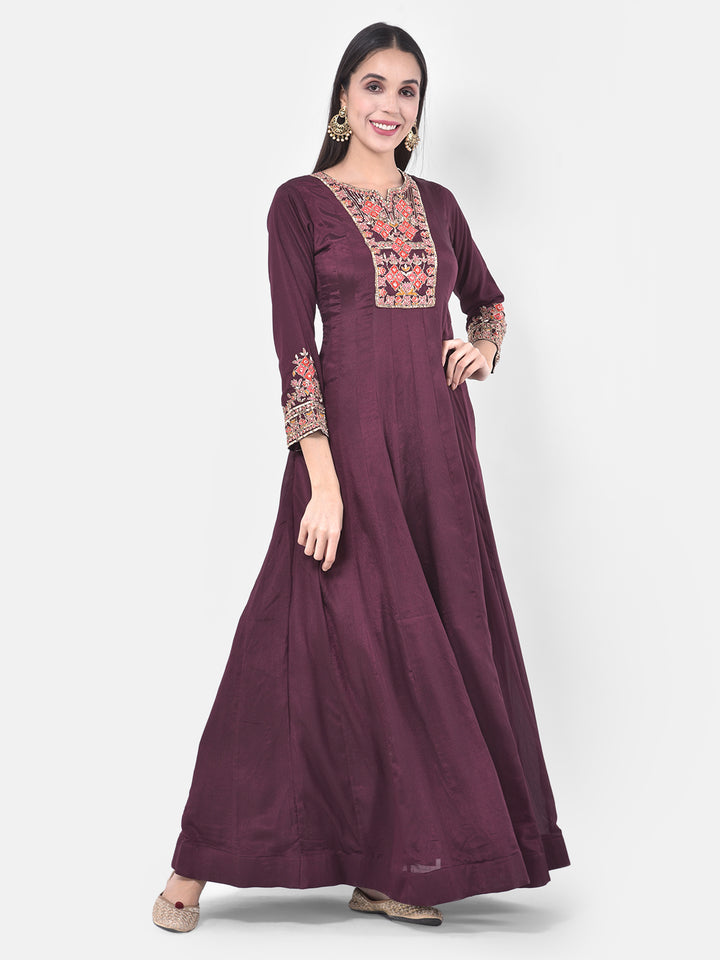 Neerus Purple Embroidered Anarkali Kurta With Dupatta