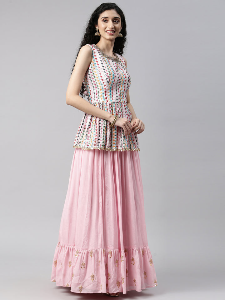 Neerus Pink Color Georgette Fabric Kurta Set