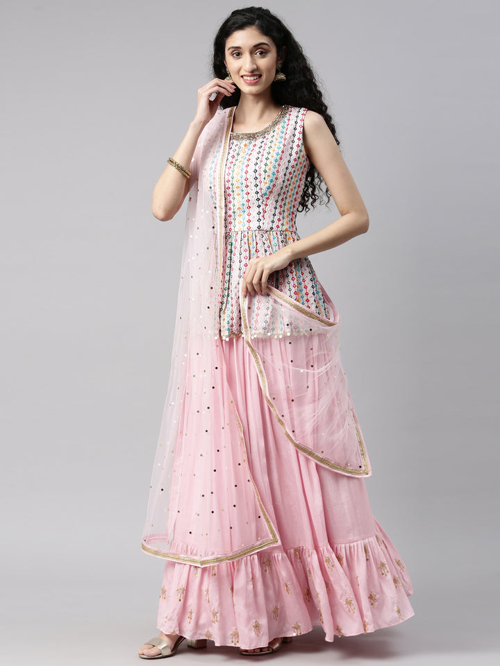 Neerus Pink Color Georgette Fabric Kurta Set