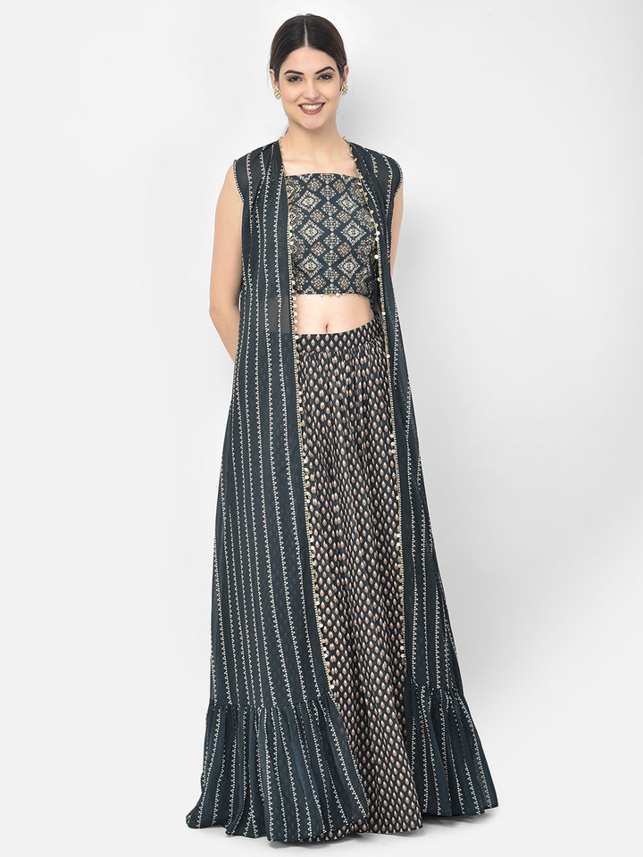 Neerus Peacock Color Georgette Fabric Suit Set