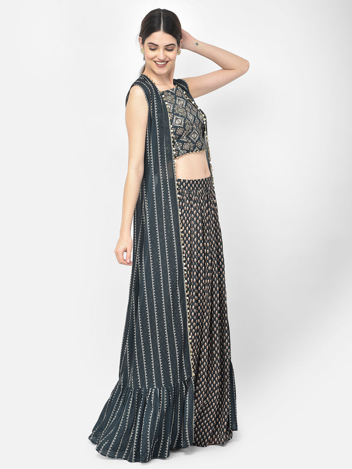 Neerus Peacock Color Georgette Fabric Suit Set