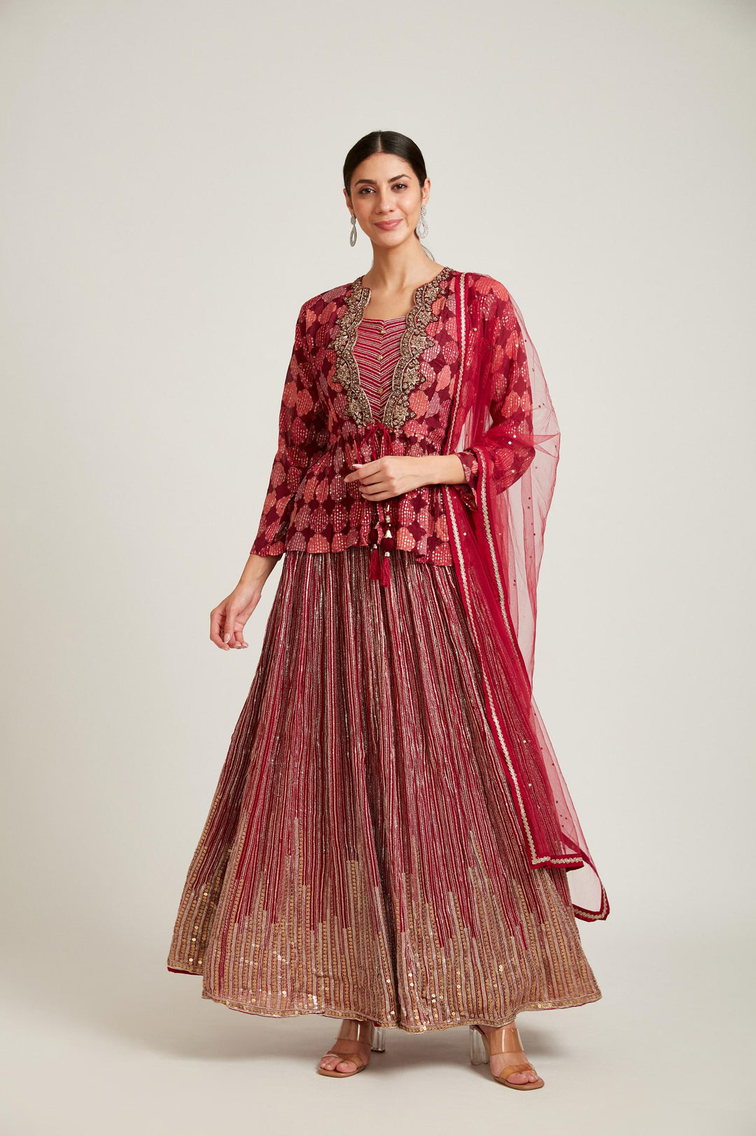 Neerus Magenta Color Georgette Fabric Kurta Set