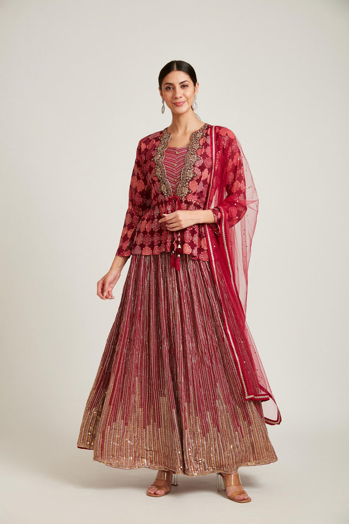 Neerus Magenta Color Georgette Fabric Kurta Set