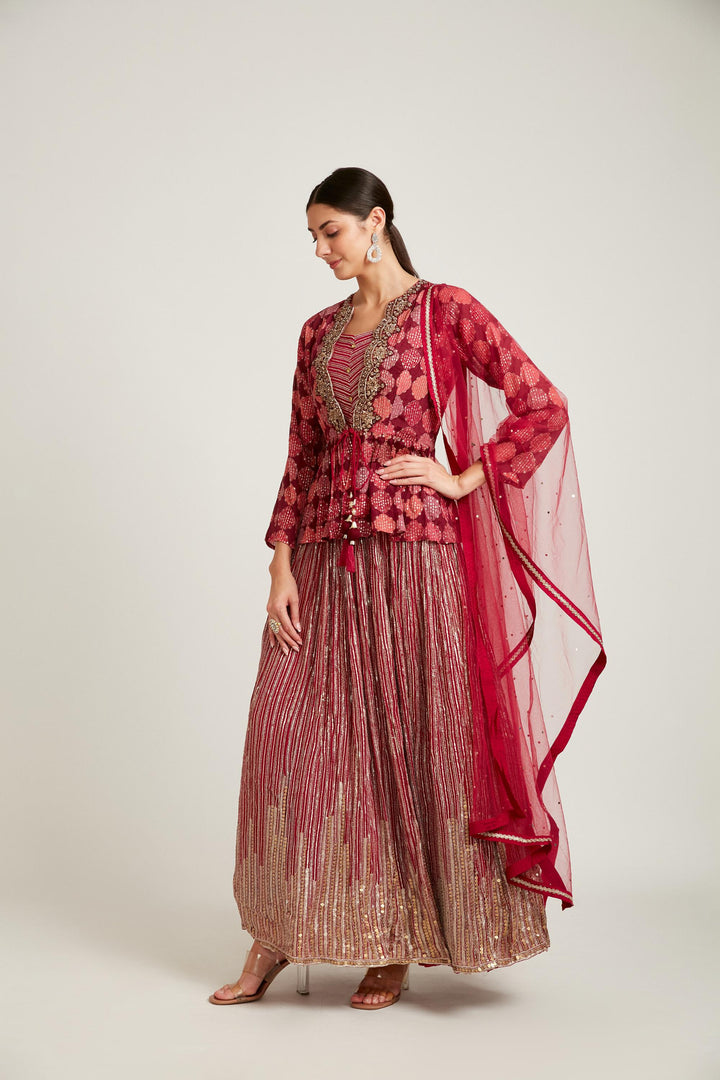 Neerus Magenta Color Georgette Fabric Kurta Set