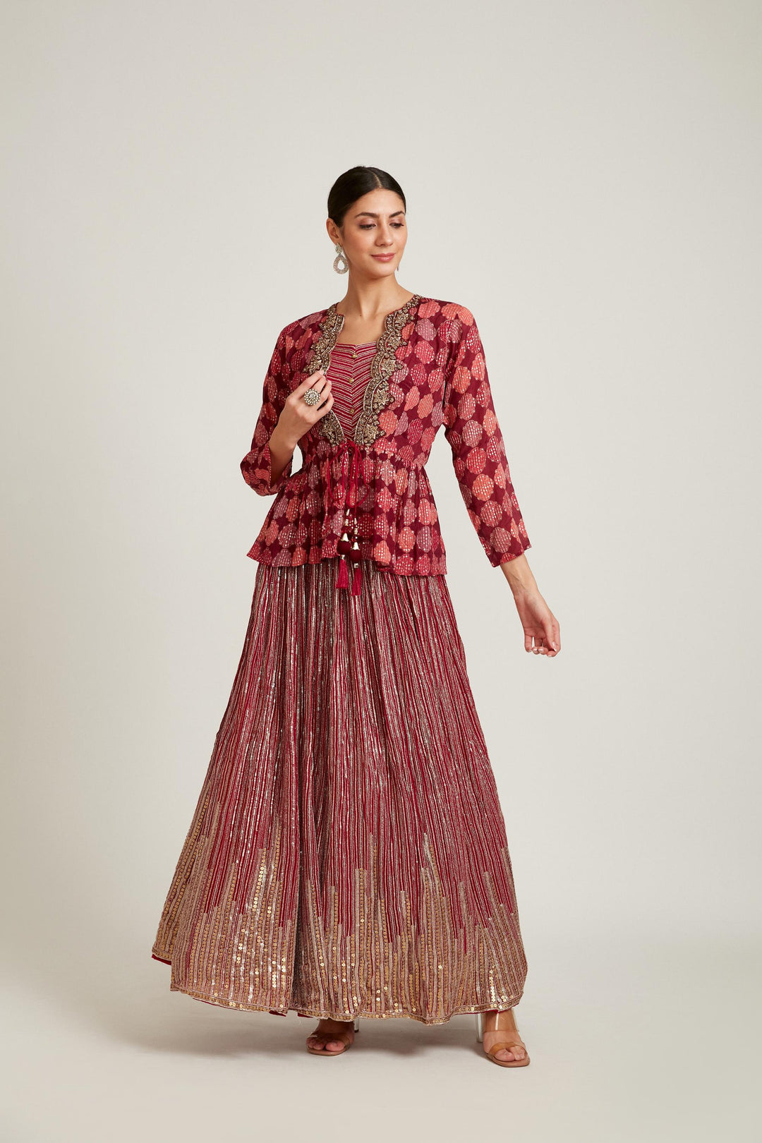 Neerus Magenta Color Georgette Fabric Kurta Set