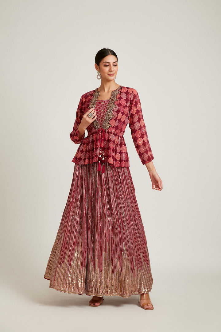 Neerus Magenta Color Georgette Fabric Kurta Set