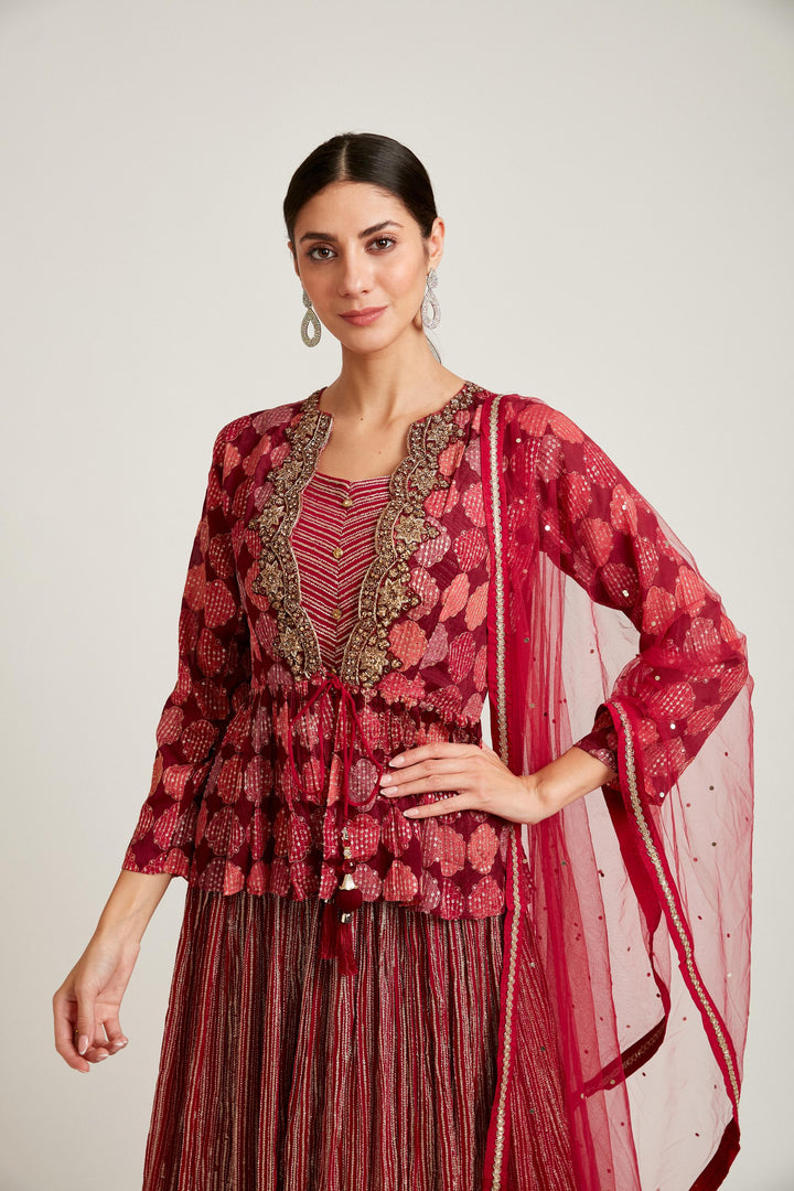 Neerus Magenta Color Georgette Fabric Kurta Set