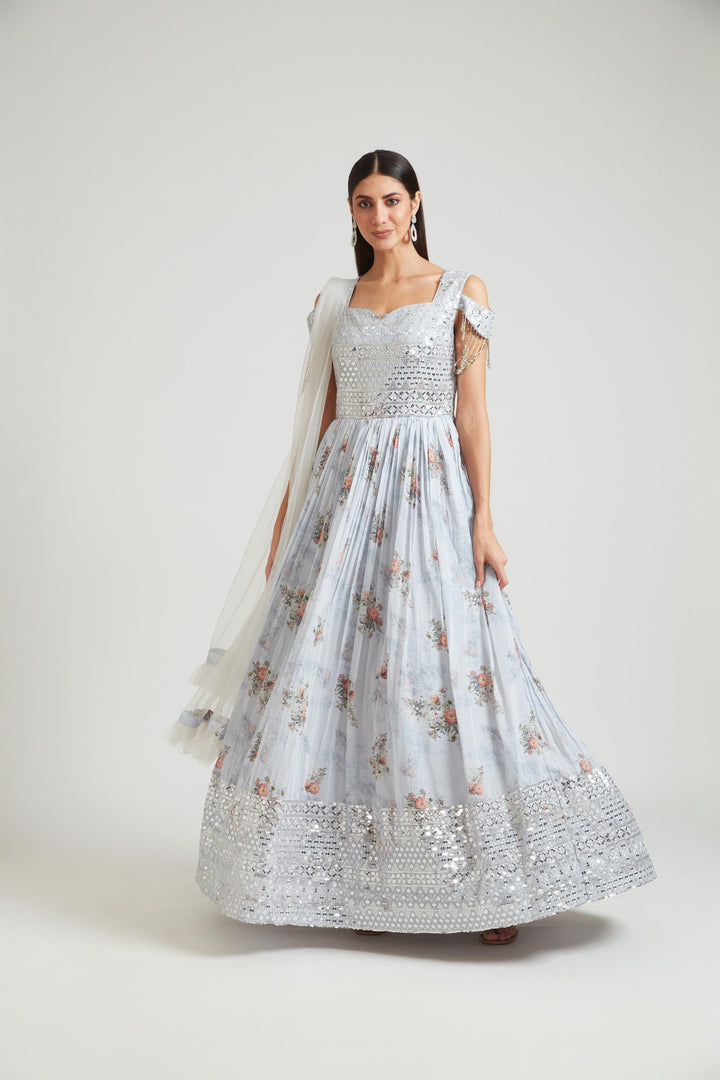 Neerus Grey Color Georgette Fabric Gown