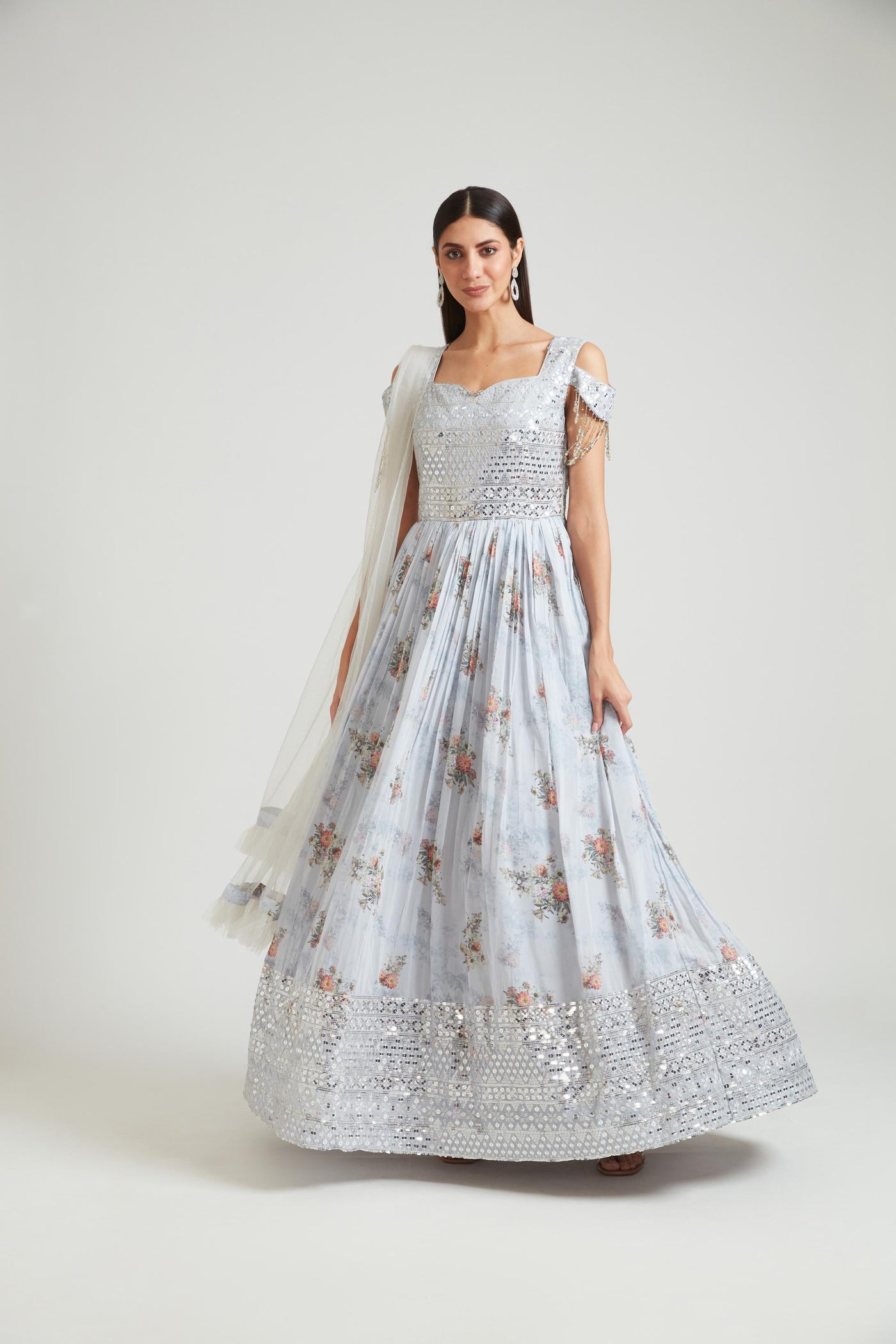 Neeru's Grey Color Georgette Fabric Gown