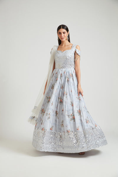 Neeru's Grey Color Georgette Fabric Gown