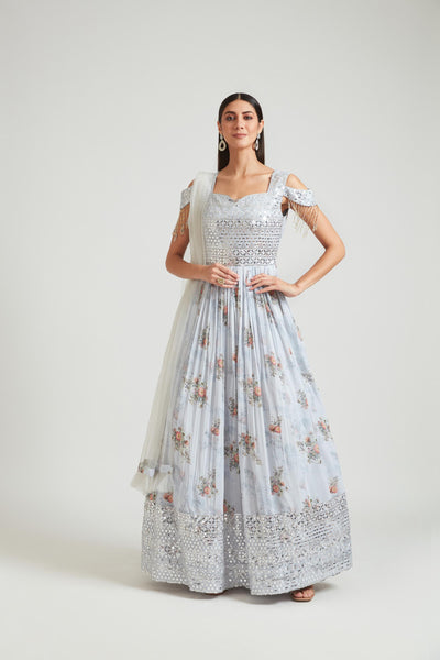 Neeru's Grey Color Georgette Fabric Gown