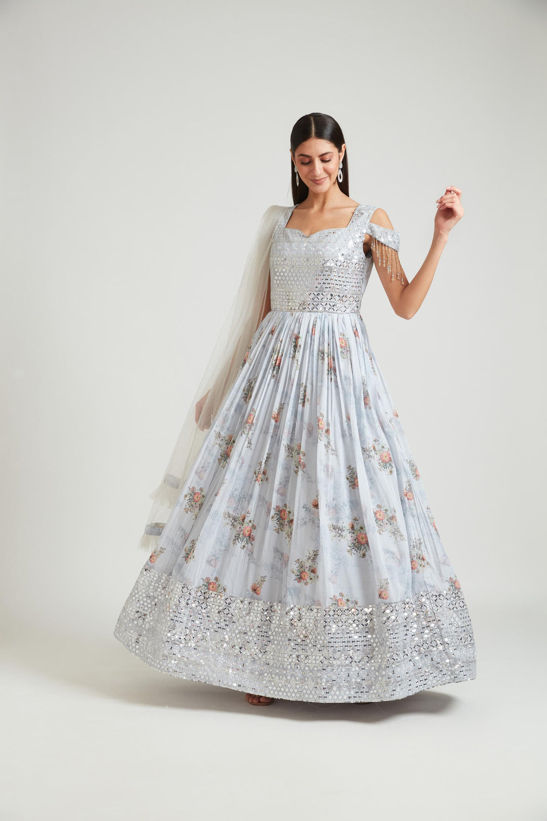 Neerus Grey Color Georgette Fabric Gown