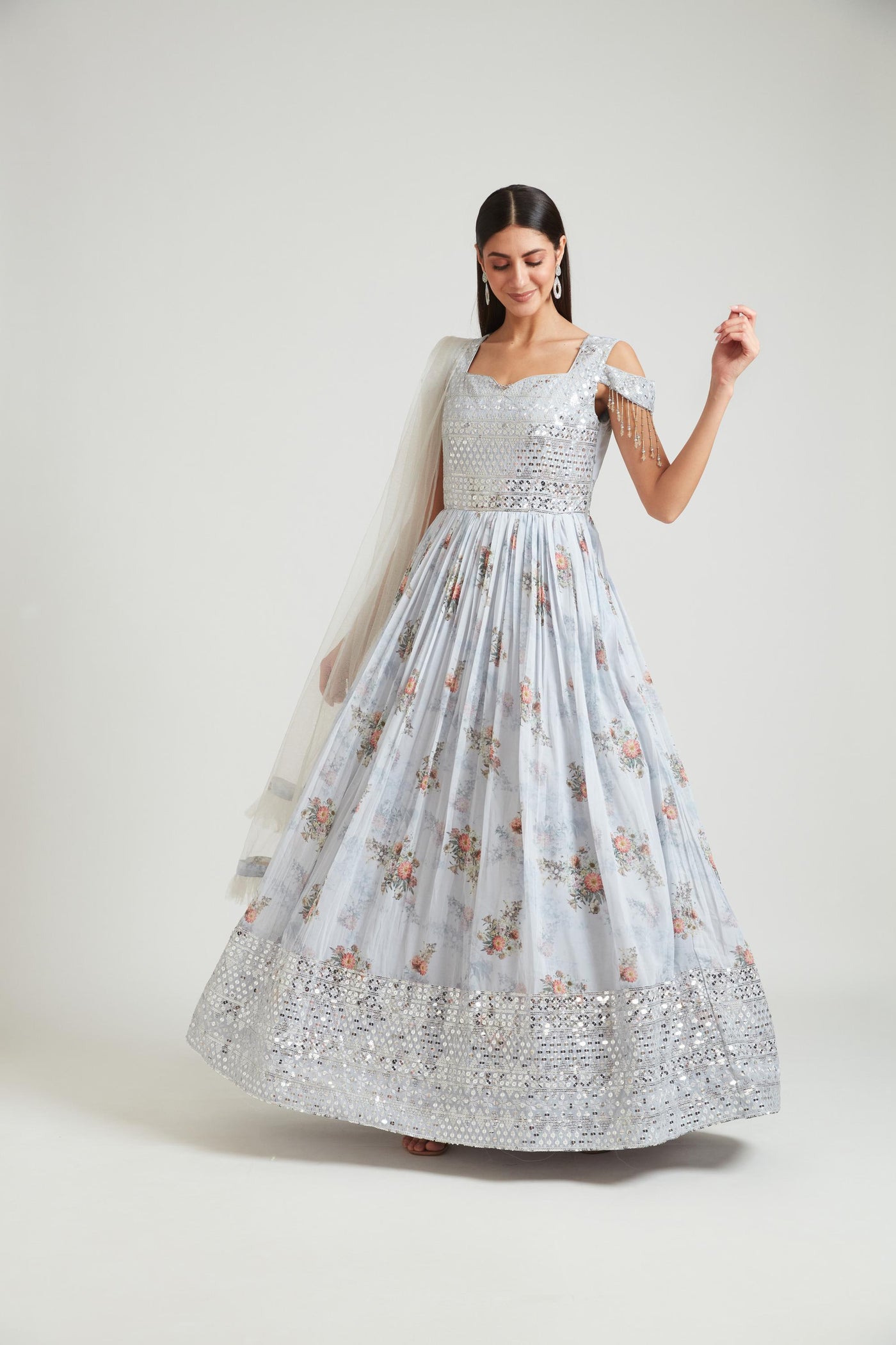 Neeru's Grey Color Georgette Fabric Gown