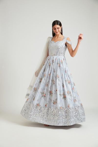 Neeru's Grey Color Georgette Fabric Gown