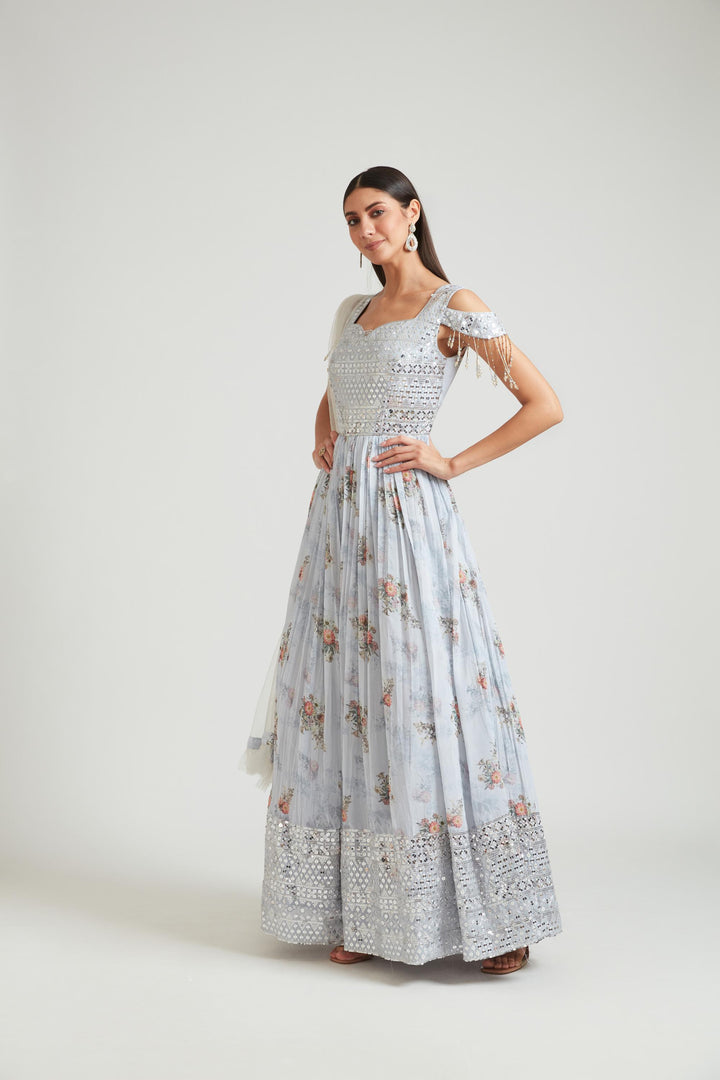 Neerus Grey Color Georgette Fabric Gown