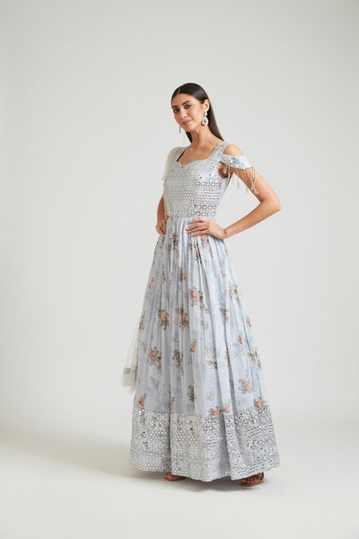 Neeru's Grey Color Georgette Fabric Gown