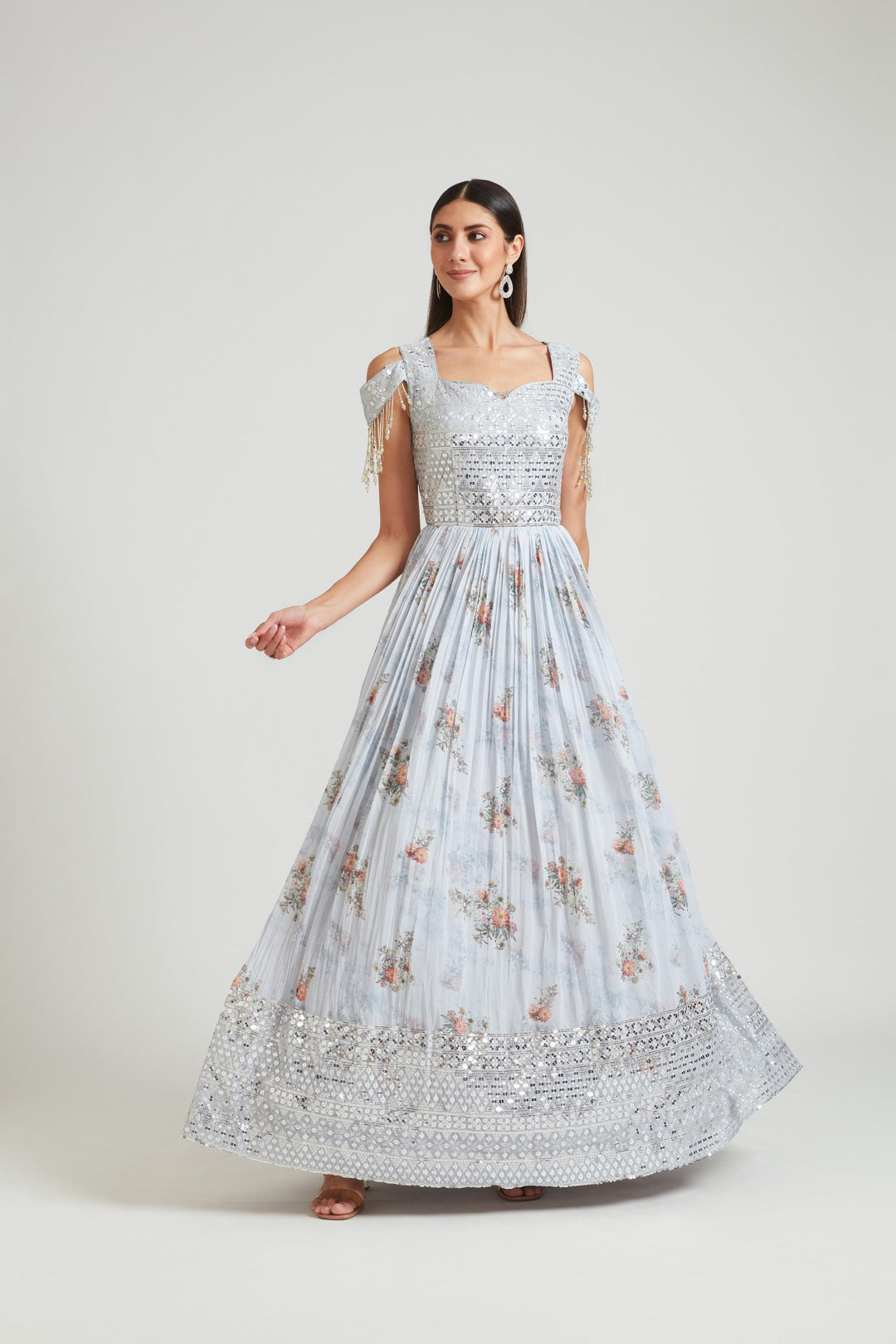 Neerus Grey Color Georgette Fabric Gown