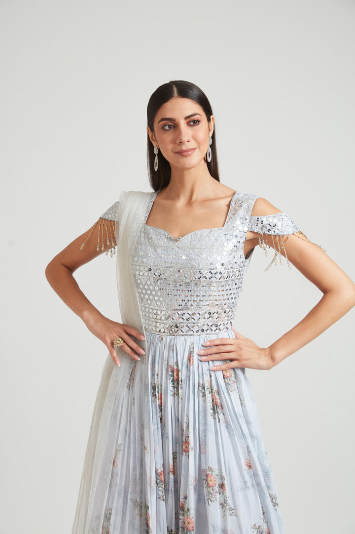 Neerus Grey Color Georgette Fabric Gown