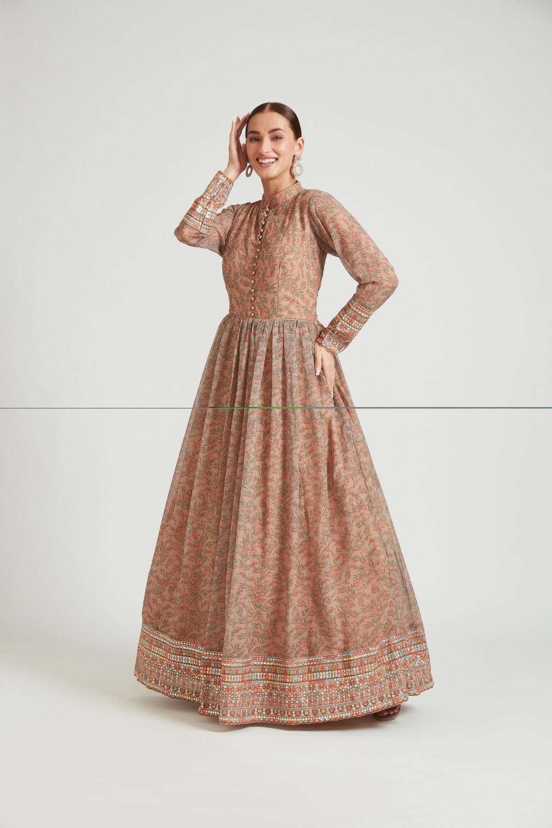 Neerus Beige georgette anarkali ethnic wear - detail view 1