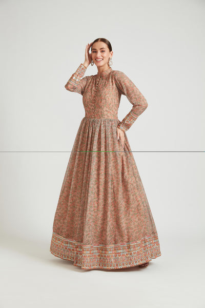 Neeru's Chikoo Color Georgette Fabric Anarkali