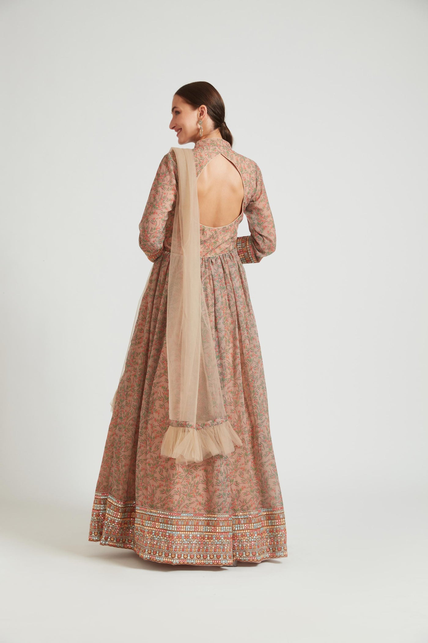 Neeru's Chikoo Color Georgette Fabric Anarkali