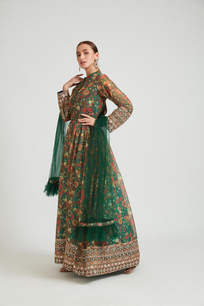 Neeru's Green Color Georgette Fabric Anarkali