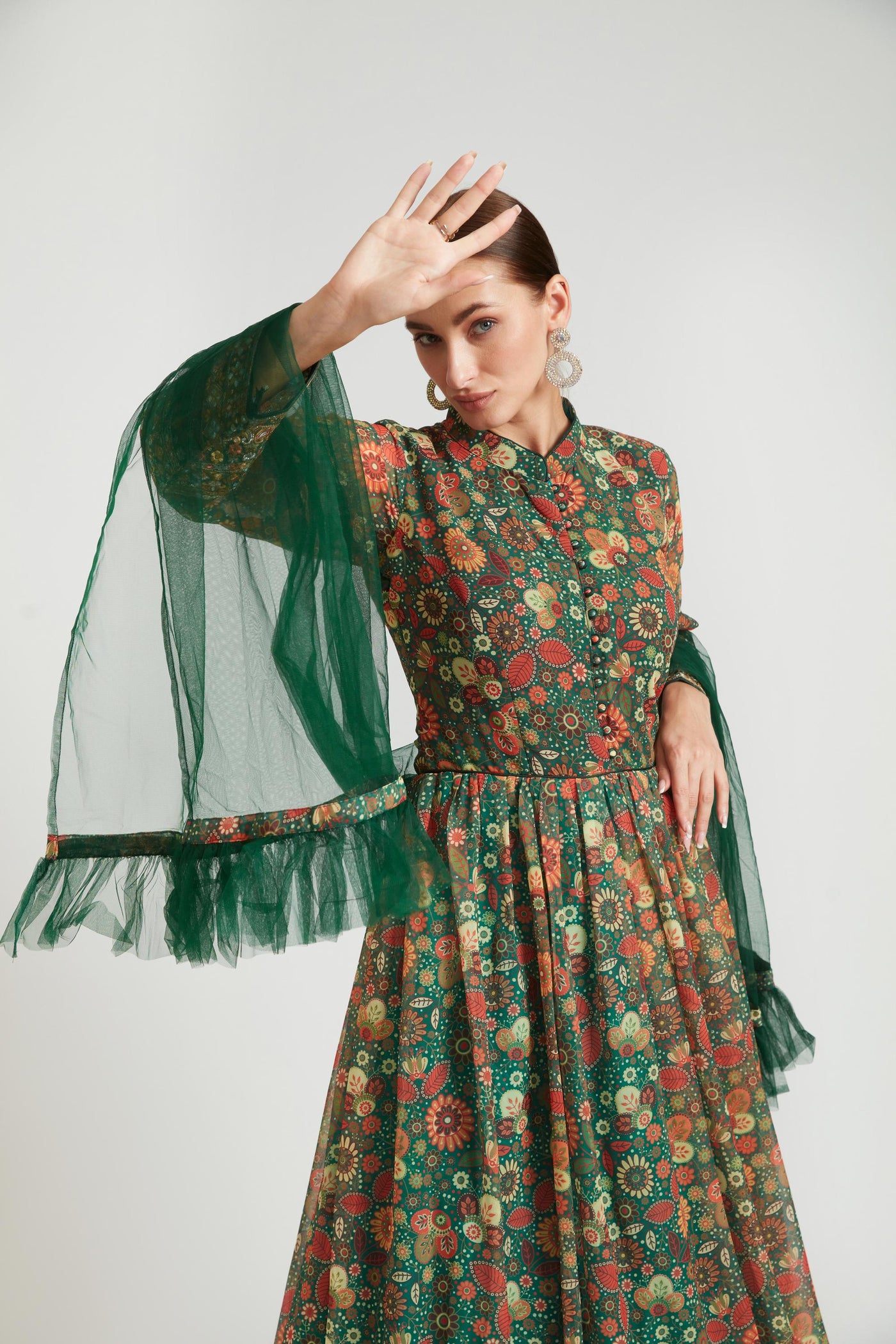 Neeru's Green Color Georgette Fabric Anarkali