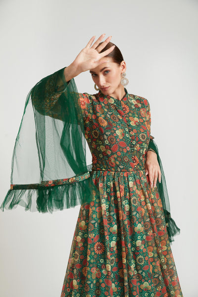 Neeru's Green Color Georgette Fabric Anarkali