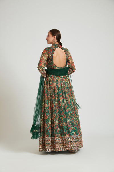 Neeru's Green Color Georgette Fabric Anarkali