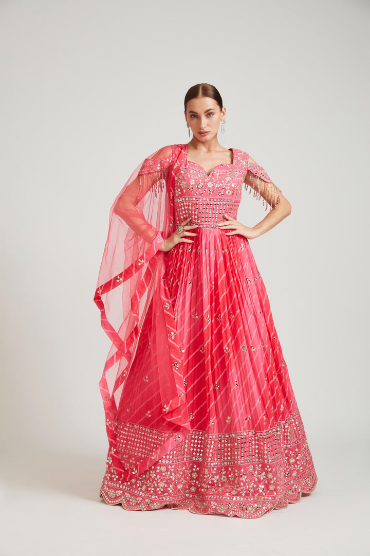 Neerus Pink georgette maxi gown - front view