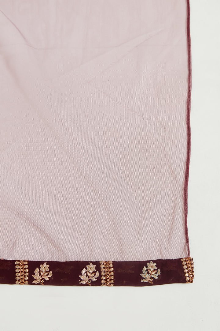 Neerus Maroon georgette maxi gown - detail view 4