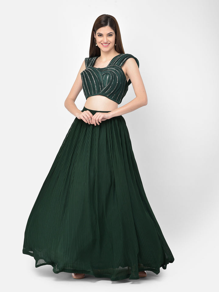 Neerus Green georgette embellished lehenga choli - detail view 6