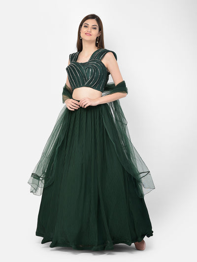 Neeru'S Bottle Green Color Georgette Fabric Lehenga Choli