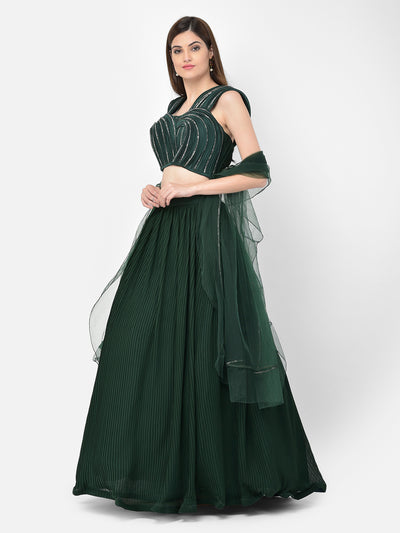 Neeru'S Bottle Green Color Georgette Fabric Lehenga Choli
