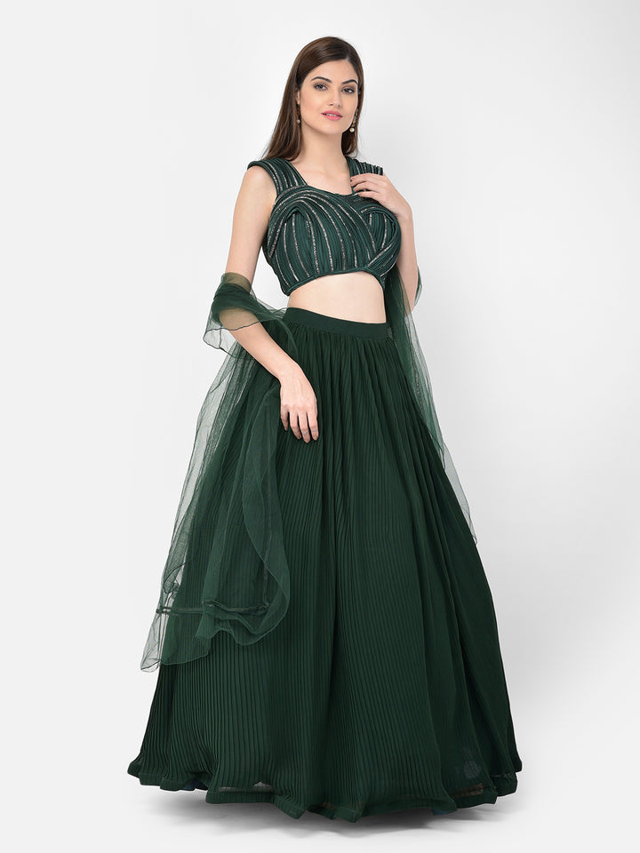 Neerus Green georgette embellished lehenga choli - side view