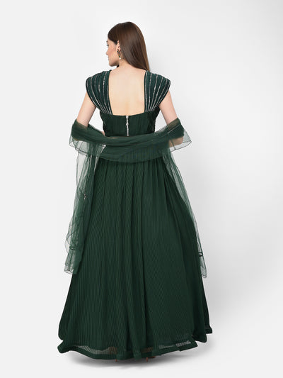 Neeru'S Bottle Green Color Georgette Fabric Lehenga Choli