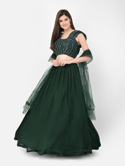 Neeru'S Bottle Green Color Georgette Fabric Lehenga Choli