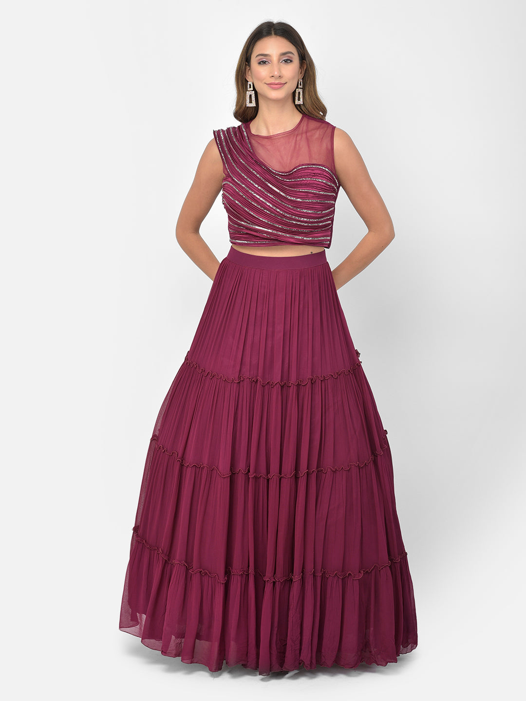 Neerus Maroon georgette embellished lehenga choli - detail view 5