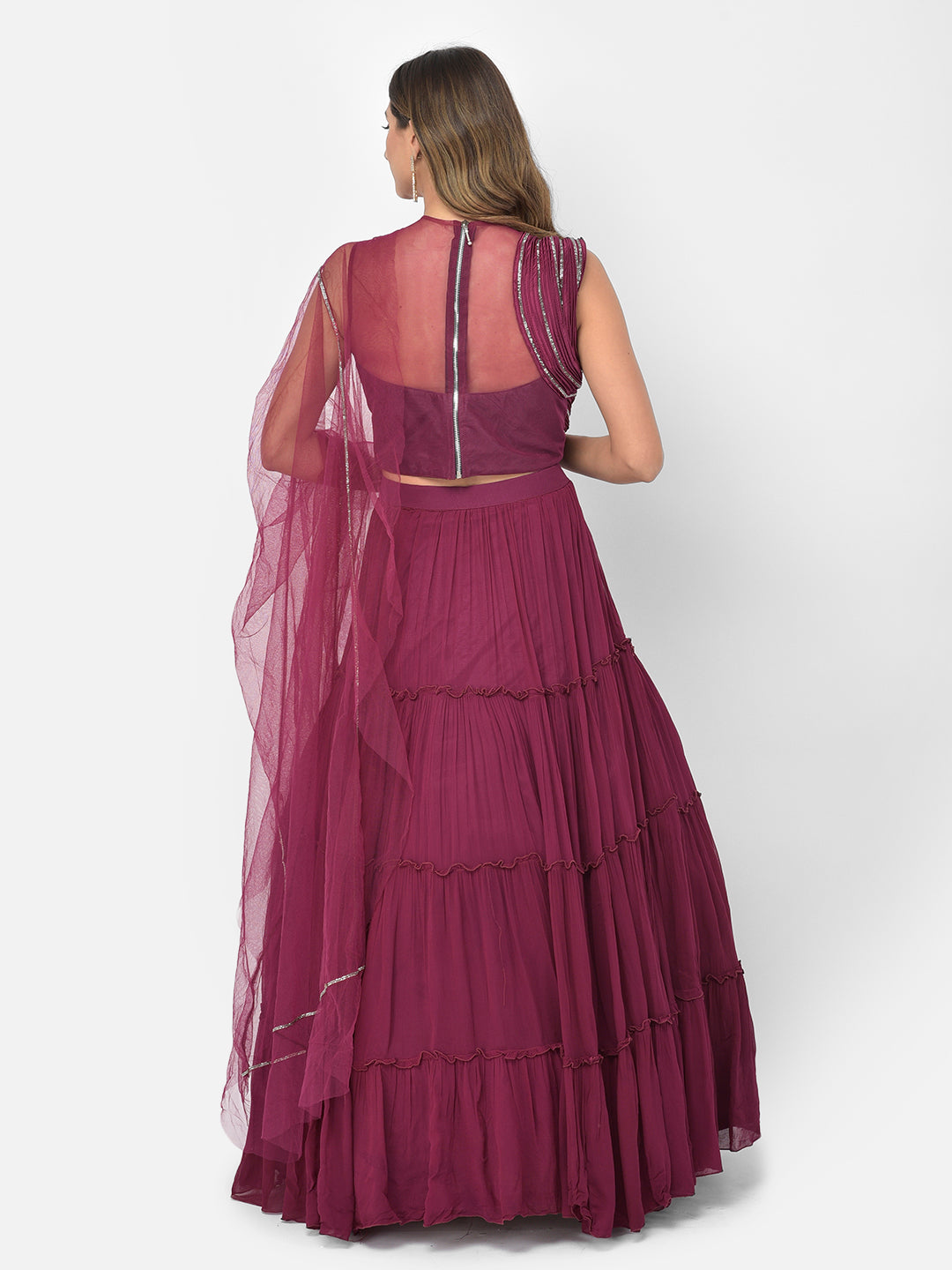 Neerus Maroon georgette embellished lehenga choli - detail view 1