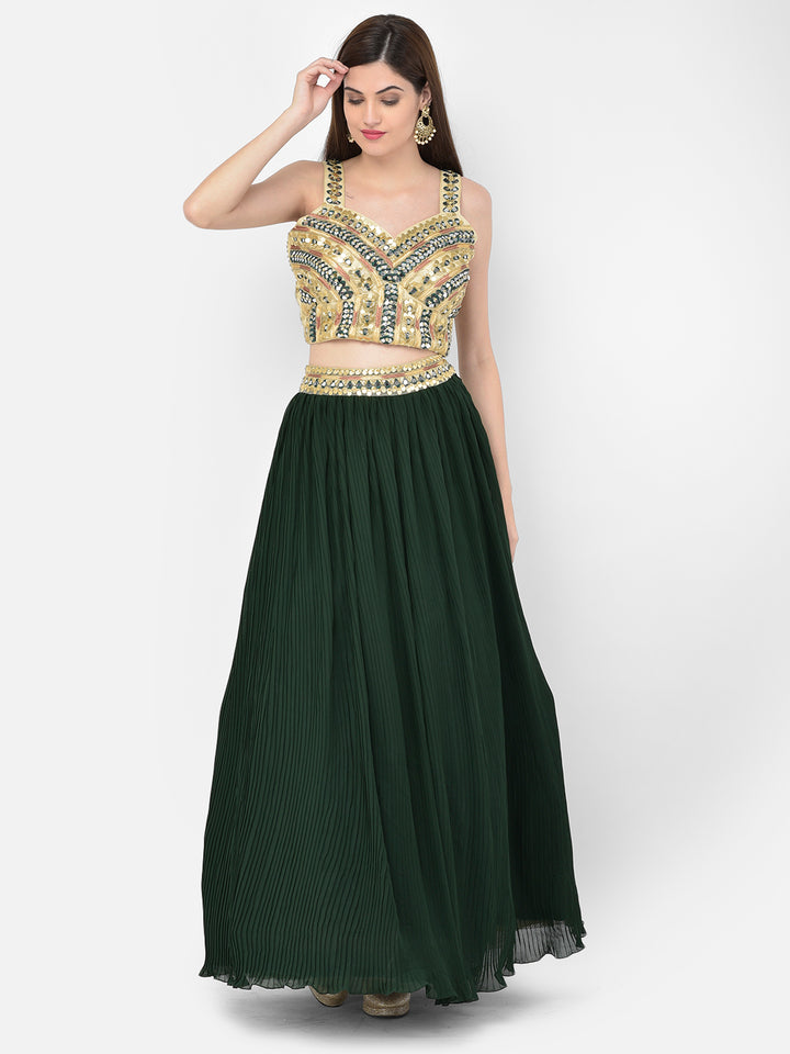 Neerus Green georgette embellished lehenga choli set - detail view 5