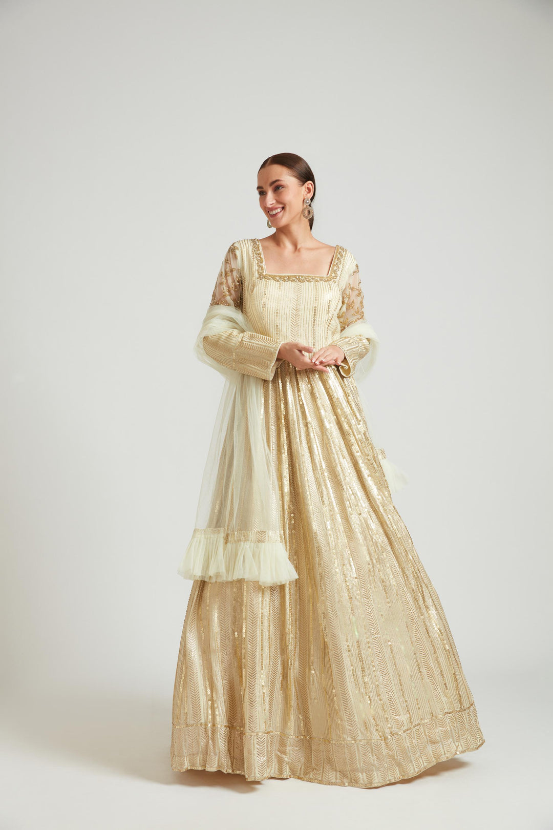 Neerus Gold georgette embroidered anarkali - front view