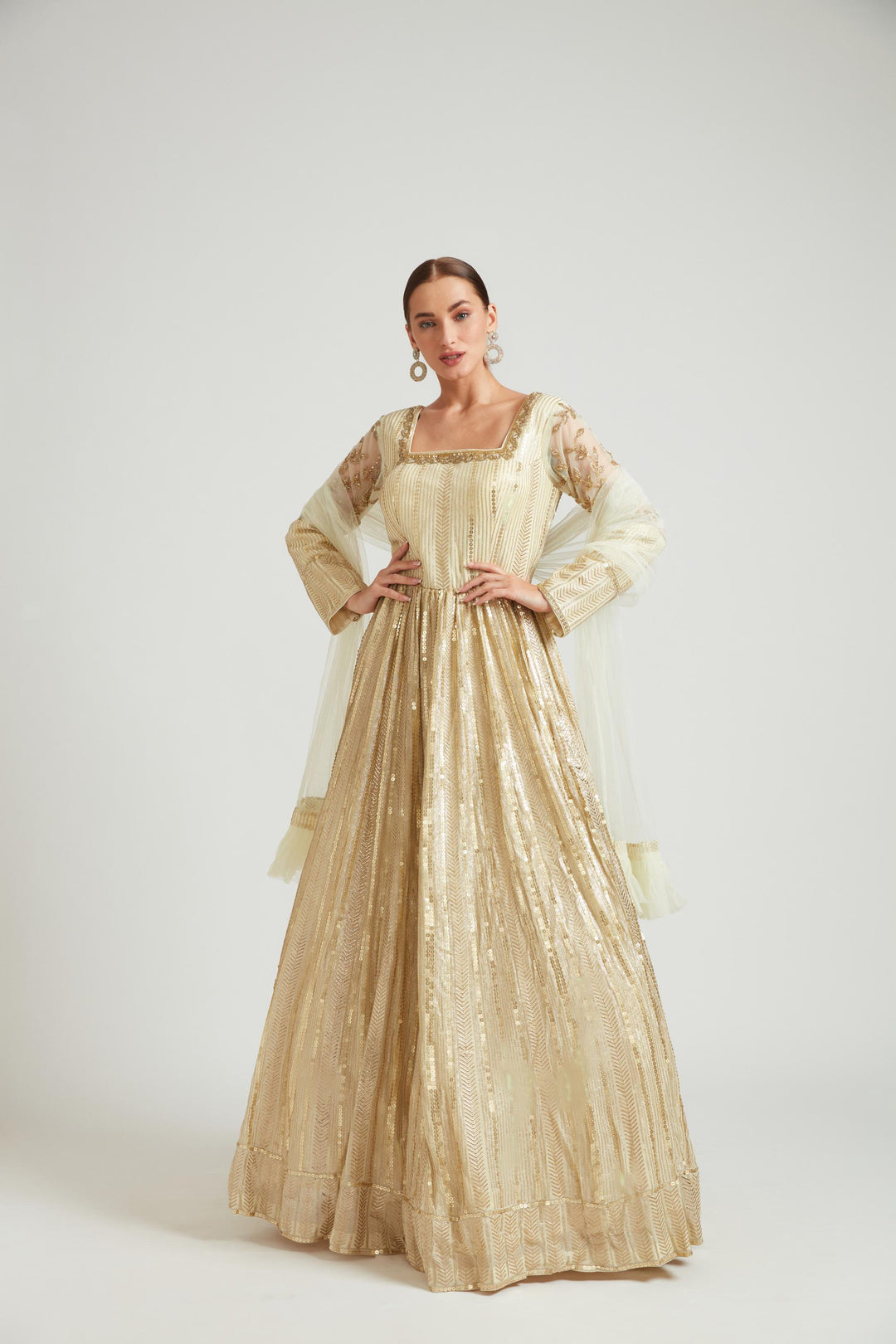Neerus Gold georgette embroidered anarkali - back view