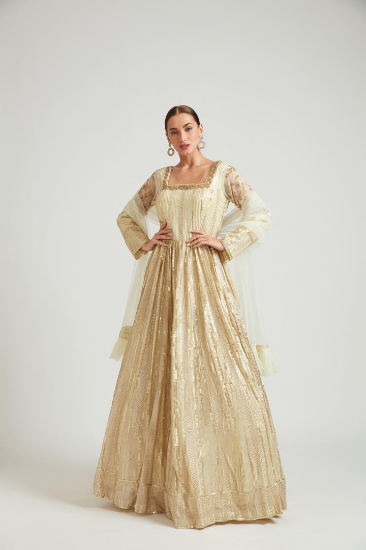 Neerus Gold georgette embroidered anarkali - back view