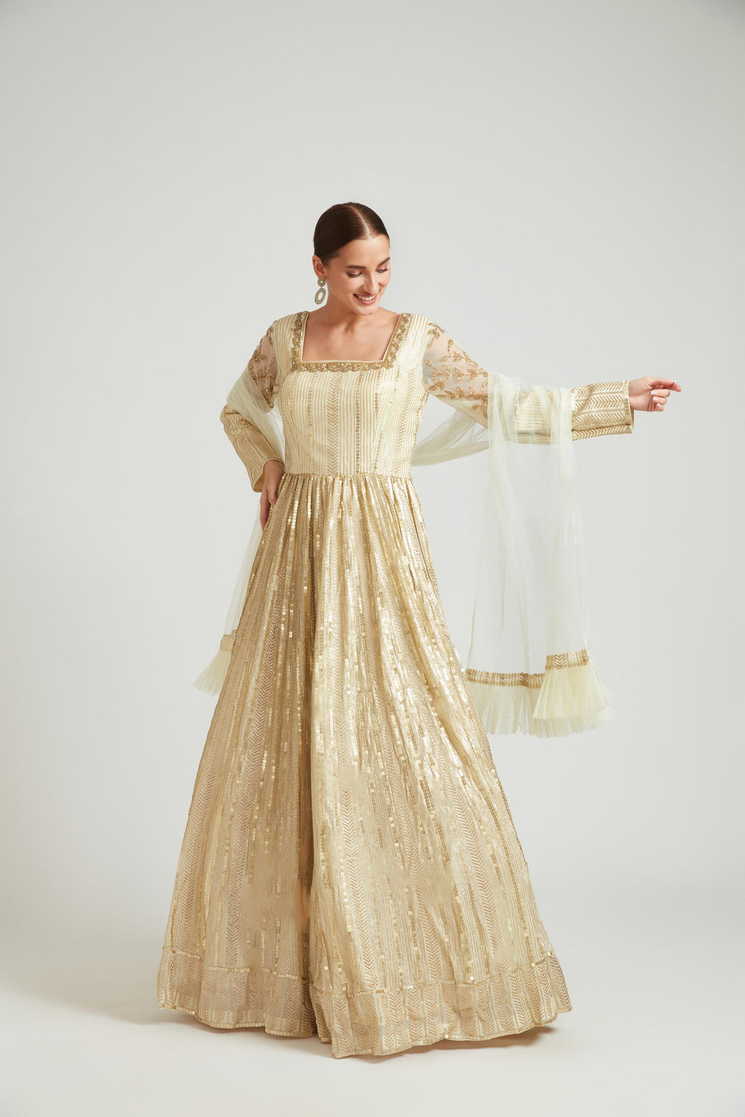 Neerus Gold georgette embroidered anarkali - side view