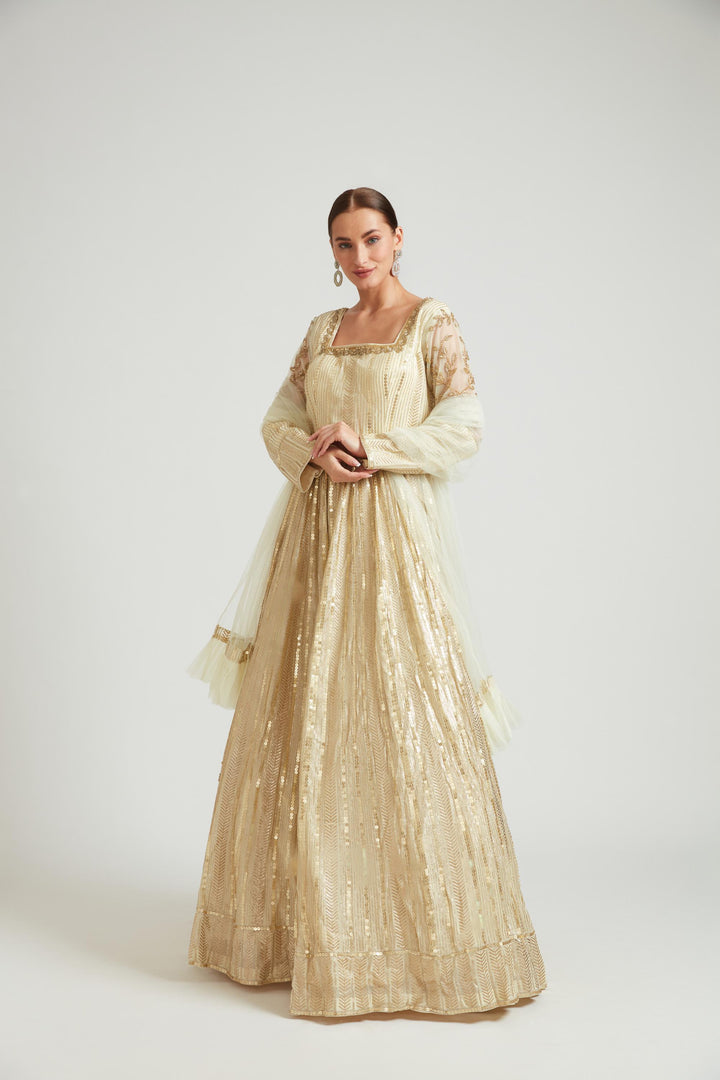 Neerus Gold georgette embroidered anarkali - detail view 1