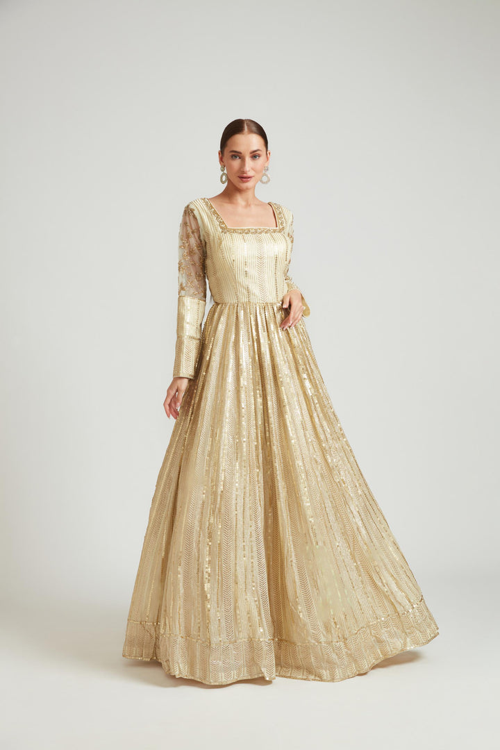 Neerus Gold georgette embroidered anarkali - detail view 3