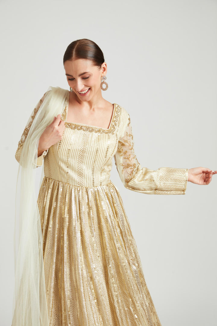 Neerus Gold georgette embroidered anarkali - detail view 5