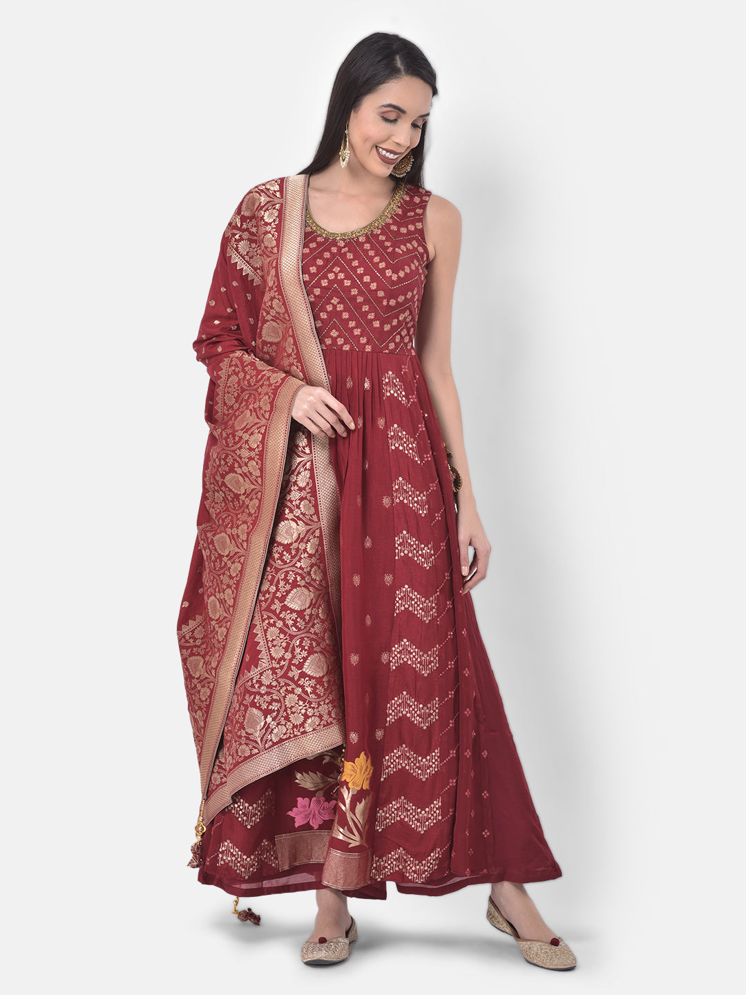 Neeru'S Maroon Color Banaras Fabric Suit-Plazzo