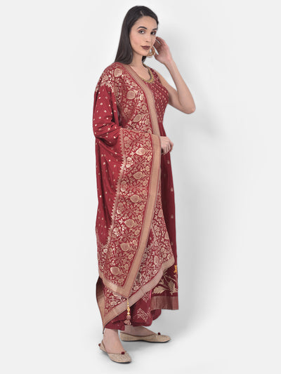 Neeru'S Maroon Color Banaras Fabric Suit-Plazzo