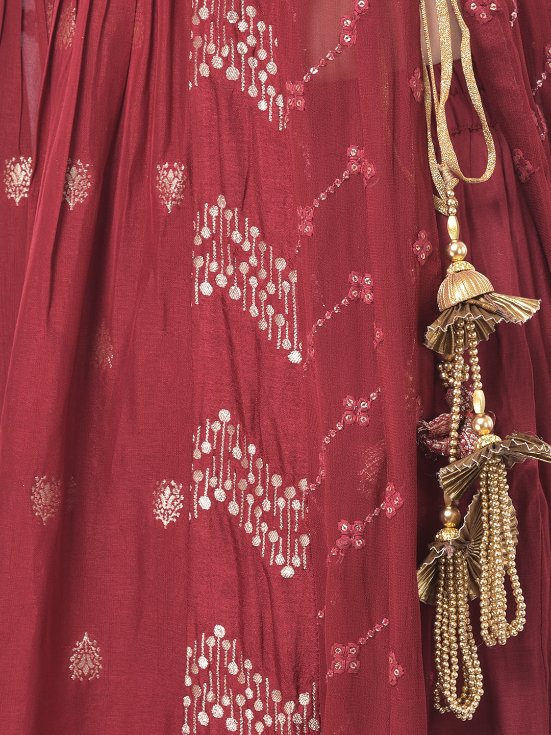 Neerus Maroon Banarasi woven kurta set - detail view 3